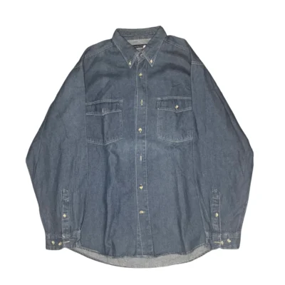 blue boundaries long sleeve jean button up shirt